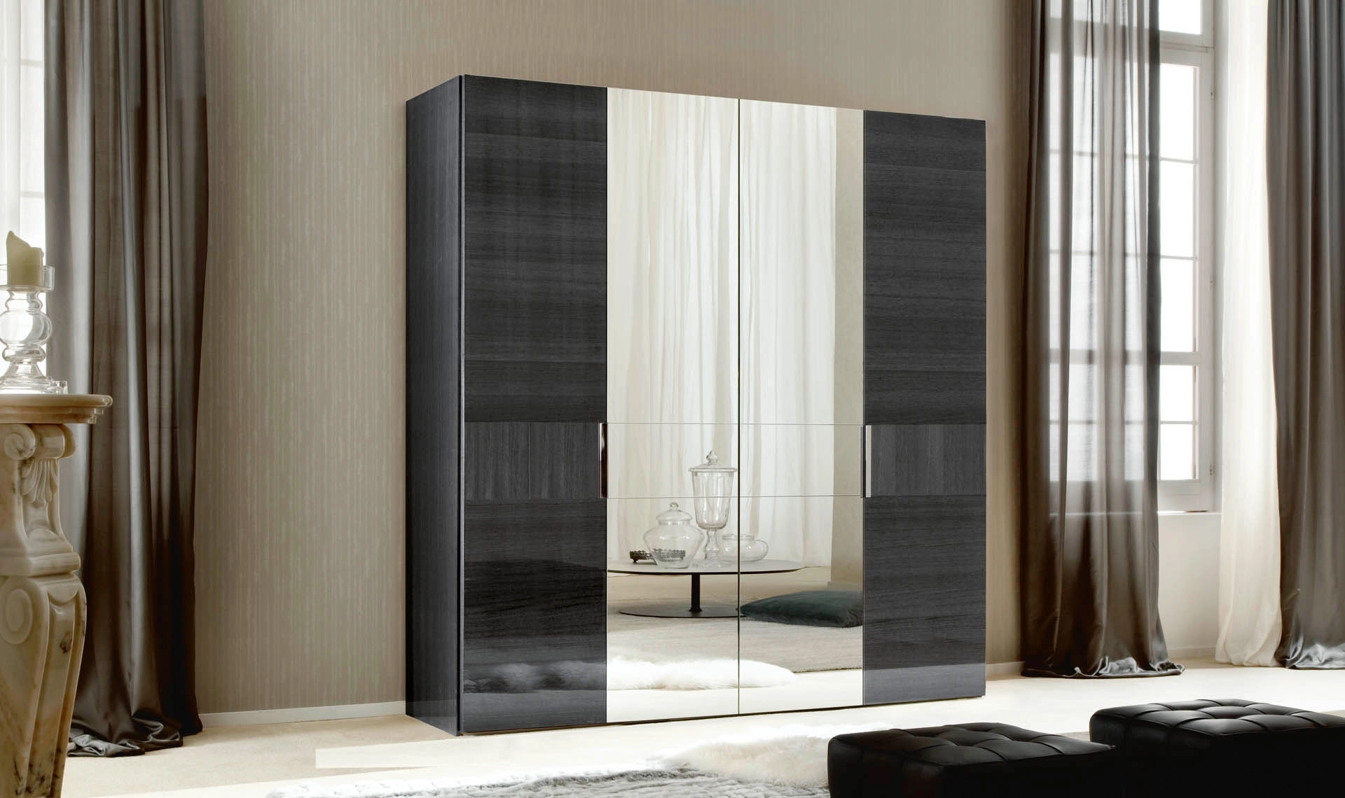 Rosalie - 4 Oak & 2 Mirrored Doors - 6 Door 3m Long Locking Wardrobe - Semi- Fitted Wardrobe - Progressive Furnishings