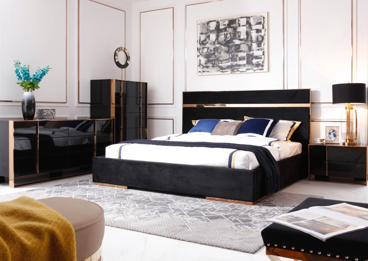 Cartier Modern Black Velvet Rosegold King Bed