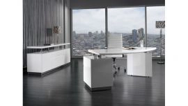 Carrara Modern White Desk With File Cabinet