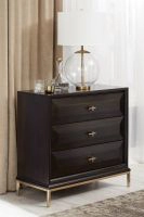 Art Deco 3-Drawer Rectangular Nightstand Americano And Rose Brass
